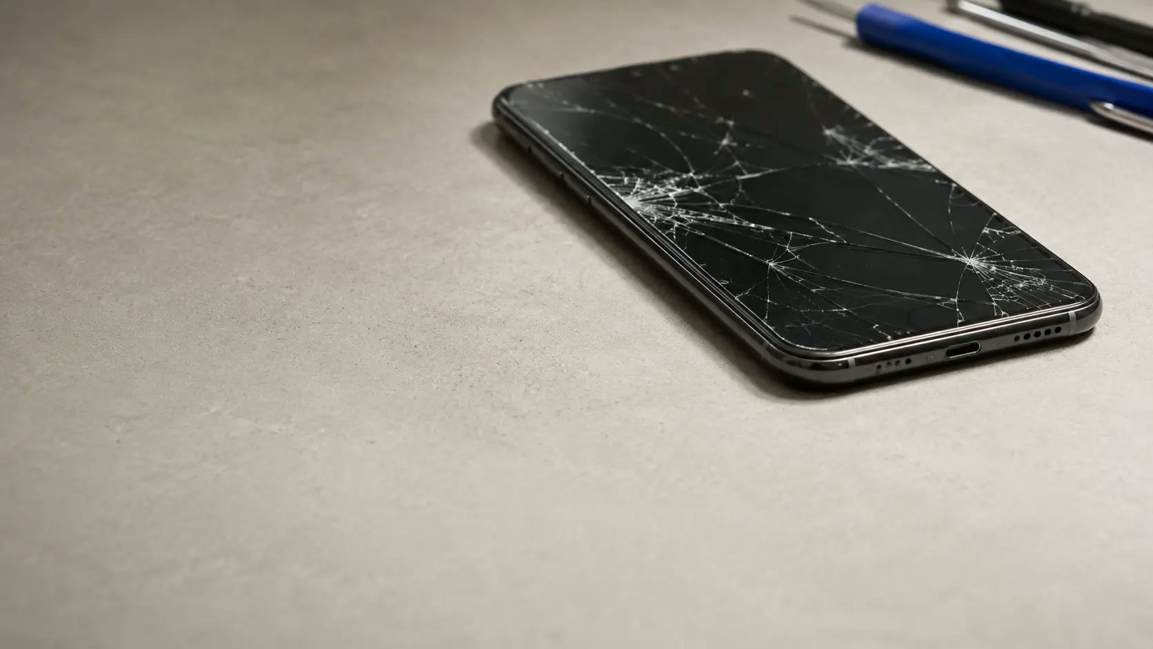 Pantalla de móvil rota antes de su reparación
